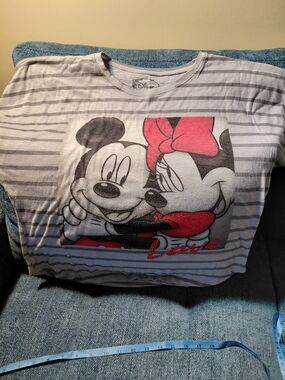 Disney Gray Striped Minnie & Mickey Graphic Tee with Pink Accents
